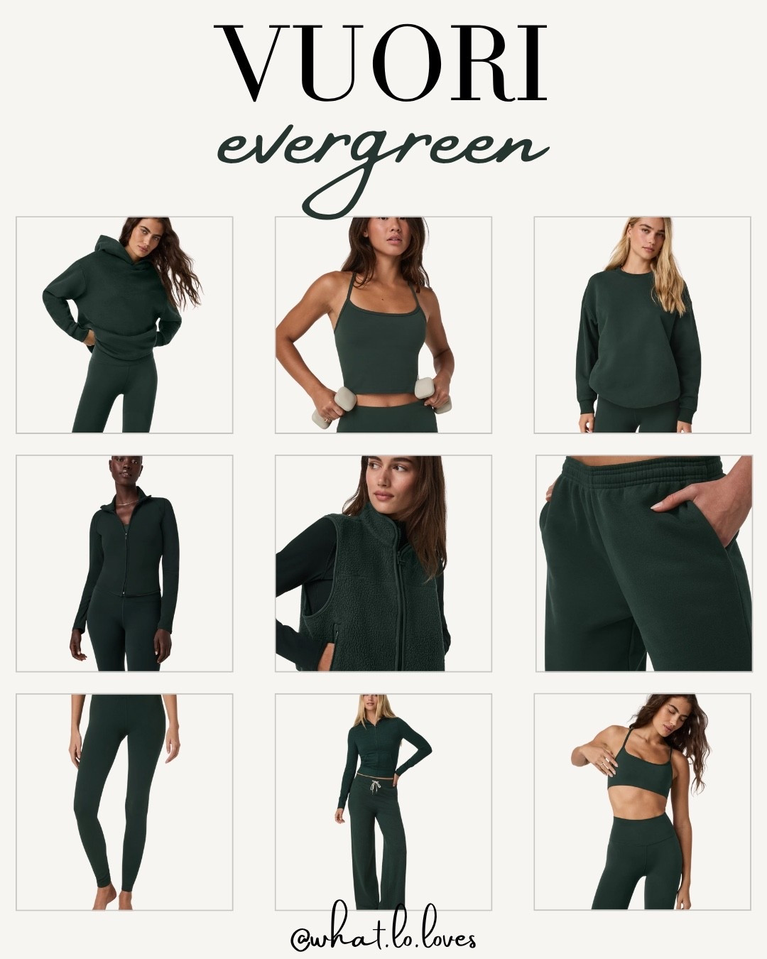 VUORI EVERGREEN COLLECTION 🌲✨ I’m obsessed with this new Vuori color — so flattering, so luxe, and the softest fabrics ever 🤌💚

Linked all the staples + sets on my LTK for easy shopping! 🛍️

#Vuori #VuoriClothing #VuoriWomen #EvergreenEdit #AthleisureStyle #CozyStyle #LTKFinds #LTKActivewear #LTKFashion #LTKSale #WardrobeBasics #NeutralAesthetic #FallStyleInspo #WinterStyleInspo

#LTKSeasonal #LTKActive #LTKHoliday