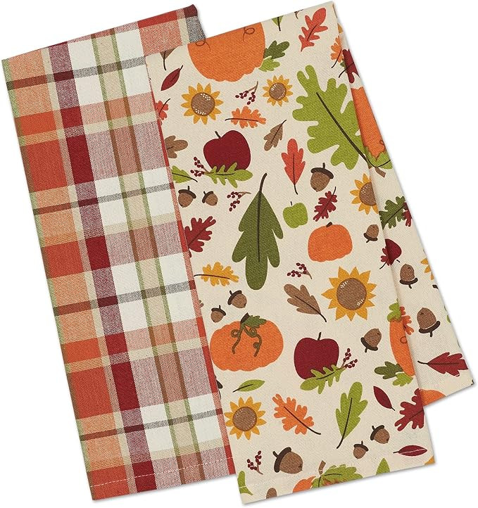 DII Fall Basics Kitchen Dishtowel Collection Printed & Plaid Fall Dish Towel Set, 18x28, Pumpkin ... | Amazon (US)