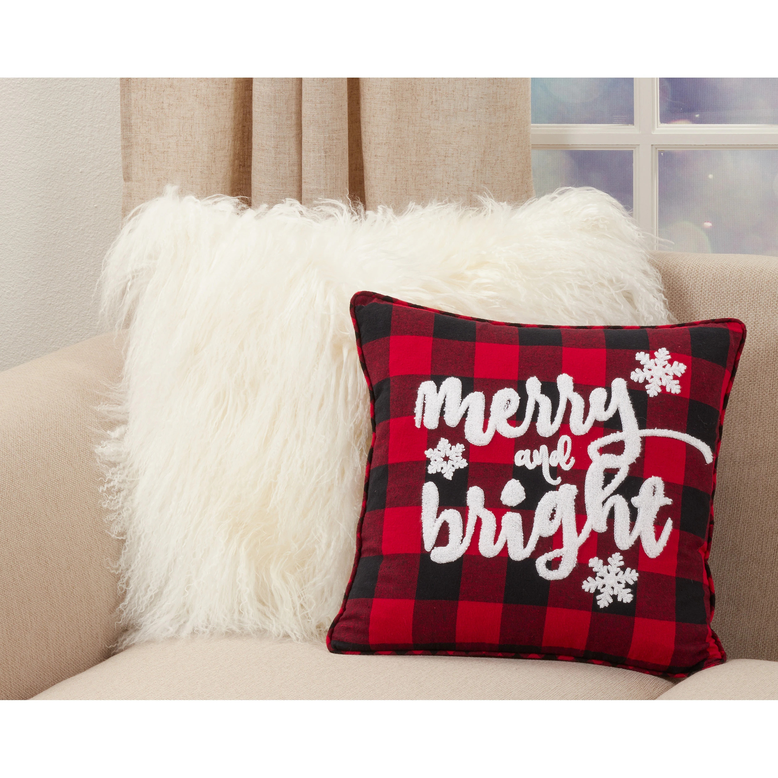 Buffalo Plaid Pillow With Merry and Bright Design | Bed Bath & Beyond