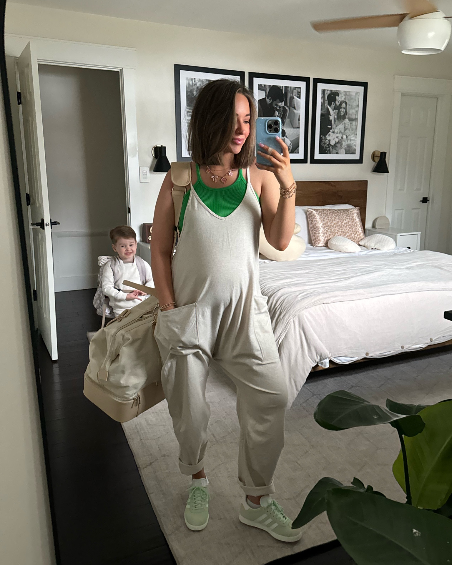 Today’s travel outfit for our little road trip to Columbus 💚 size small in the hot shot onesie!! & size M/L in the tank top 🫶🏼

Mint green adidas, adidas sneakers, weekender bag, beis bag, free people, FP movement 

#LTKSeasonal #LTKbump #LTKfindsunder100