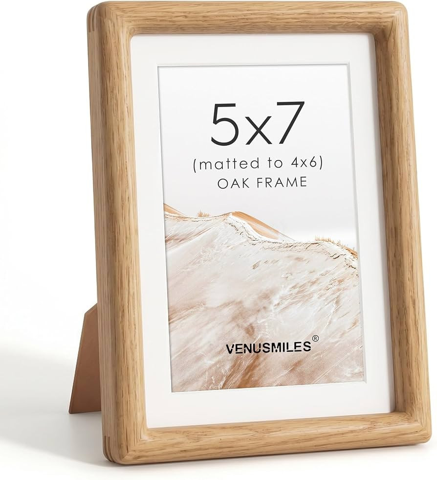 Venusmiles 5x7 Picture Frame, Solid Oak Wood Frame Matted for 4x6 Photos | Amazon (US)