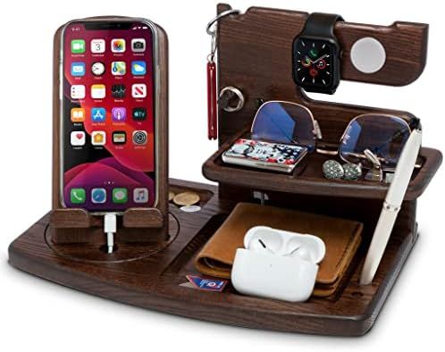 Wood Rotating Swivel Phone Docking Station with iPhone Watch Ash Key Holder Wallet Stand Watch Or... | Amazon (US)