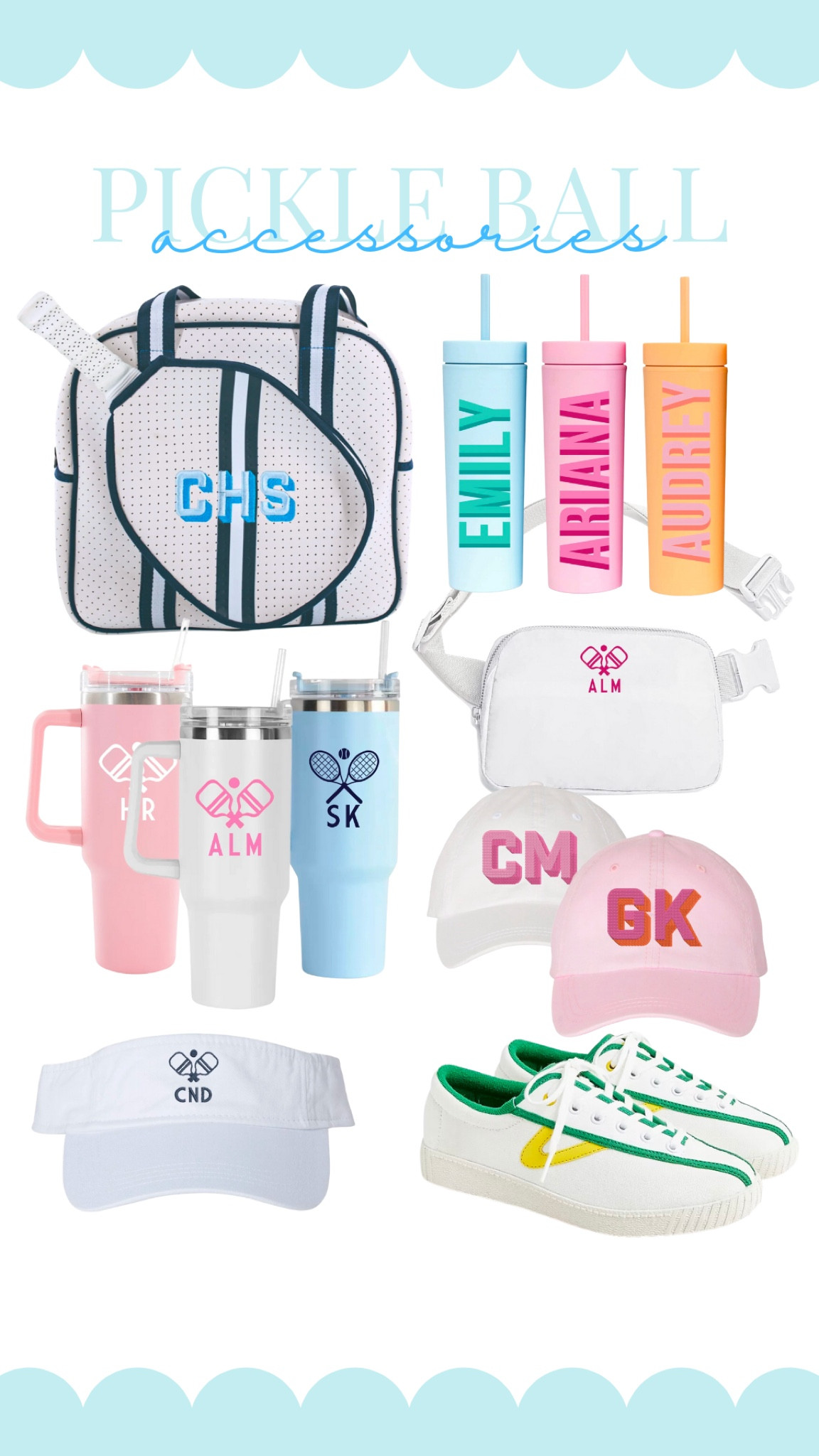 Pickle ball accessories to look good on & off the court 💖🏓🎾👟 Mostly all under $30!!

monogram gift // custom water bottle // Stanley tumbler // belt bag // pickleball bag // visor // monogrammed hat // green sneakers tennis shoes // sprinkled with pink // pickleball paddle // tennis

#LTKunder50 #LTKfit #LTKGiftGuide