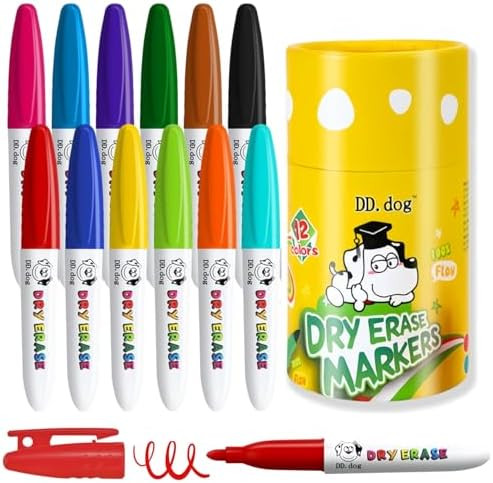 Colorful Mini Whiteboard Markers for Kids, 12 Non-Toxic Fine Tip Dry Erase Markers, Low-Odor Dood... | Amazon (US)