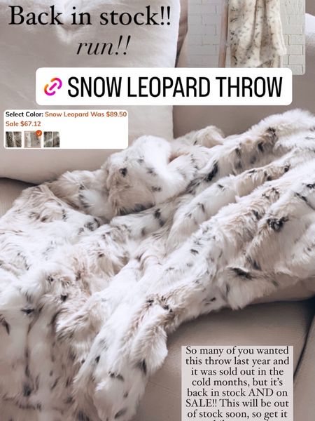 Snow Leopard Throw Blanket! Follow @hollyjoannew @hollyhaus for style and home! So happy you’re here babe! Xx #HollyJoAnneWHome #HollyHaus

Home Decor | Fall Decor | Fall Home | Autumn | Cold Weather | Cozy Home | Grandin Road | Faux Fur Throw | Living Room | Luxury Winter Minimal Aesthetic 

#LTKhome #LTKstyletip #LTKsalealert