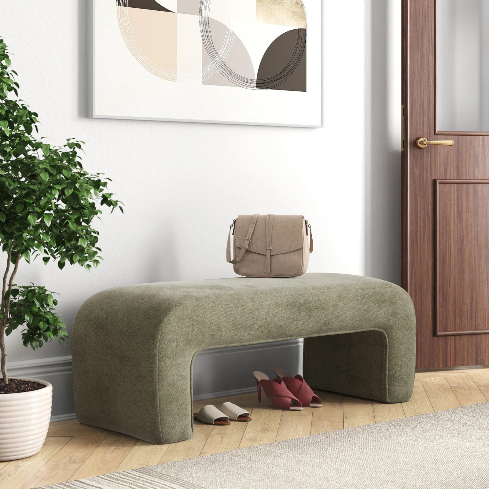 Steven 47" Chenille Waterfall Bench | Wayfair North America