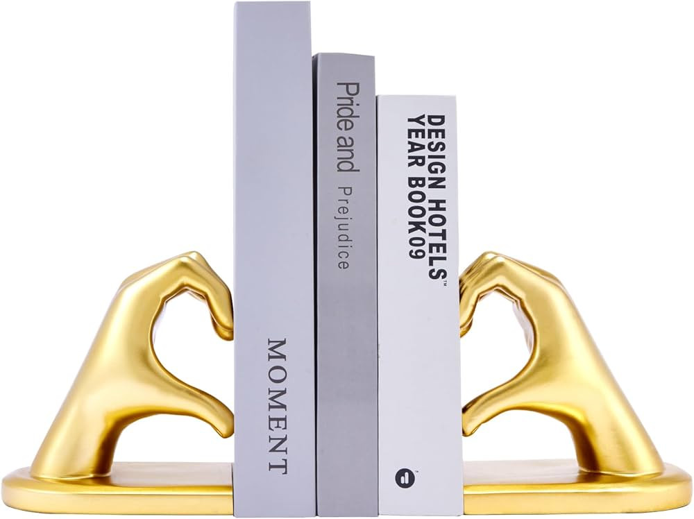 Book Ends Heart Design for Mom, Gold Bookends for Shelves, Non-Skid Bookend, Heavy Duty Resin Boo... | Amazon (US)