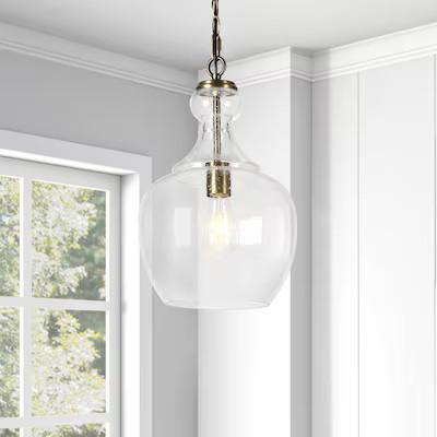 Hailey Home Westford 1 -Light Brass/seeded glass Transitional Seeded glass Drum Medium Hanging Pe... | Lowe's