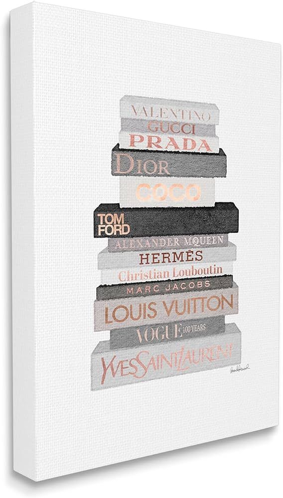 Stupell Industries Neutral Grey and Rose Gold Fashion Bookstack Canvas Wall Art, 16 x 20 | Amazon (US)