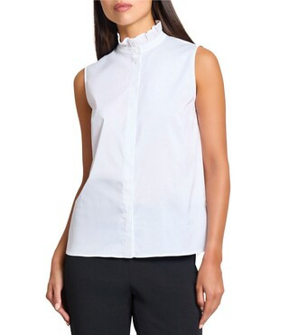 x Tanya Foster Stretch Cotton Mock Ruffle Neck Sleeveless Blouse | Dillard's