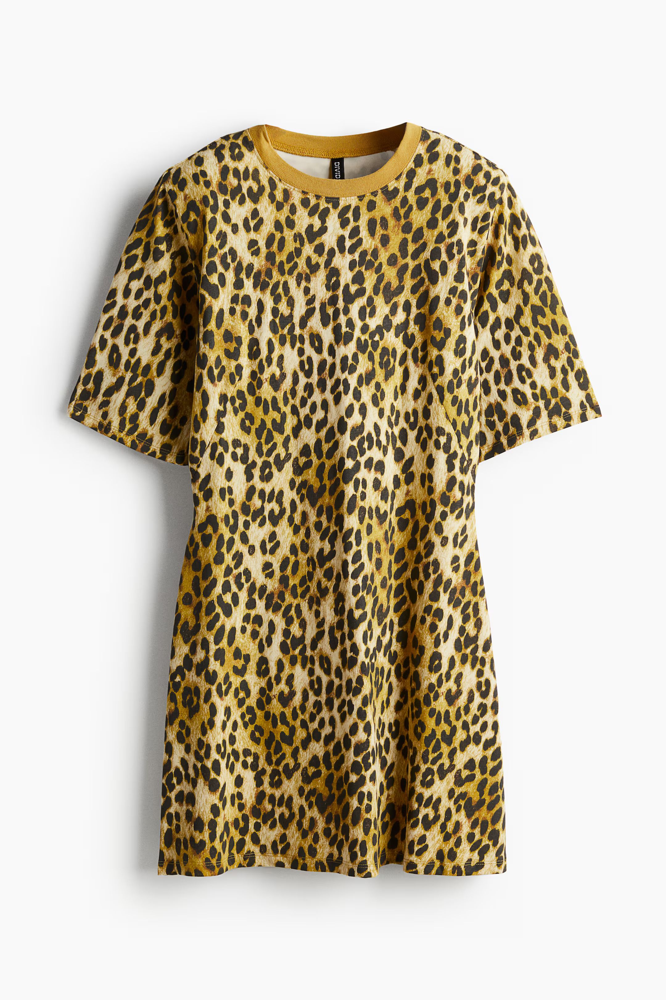 Shoulder-pad T-shirt Dress - Round Neck - Short sleeve - Beige/leopard print - Ladies | H&M US | H&M (US + CA)