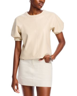 Reilly Faux Leather Puff Sleeve Top | Bloomingdale's (US)