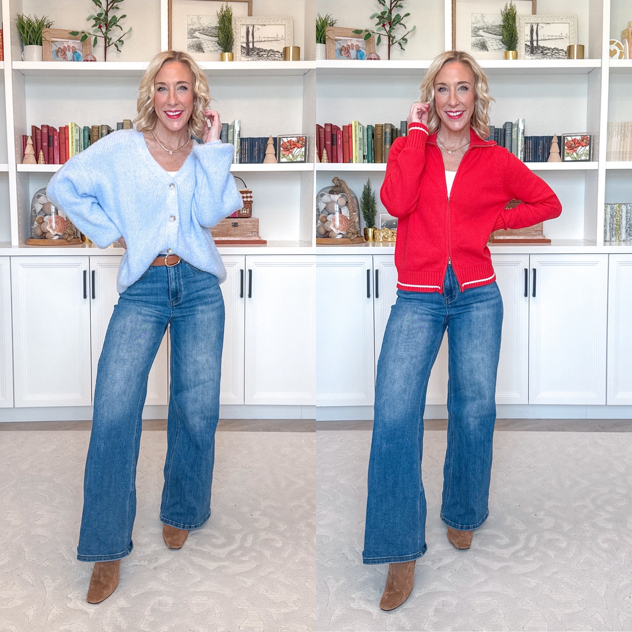 Walmart - 5 new sweaters -  * Wide Leg Jeans - size 25. 

Eyelash Button Front Cardigan - size small. $19.98. 2 colors. 

Zip Front Sweater - size XS. $28. 2 colors. 

 

#LTKSeasonal #LTKFindsUnder50 #LTKOver40