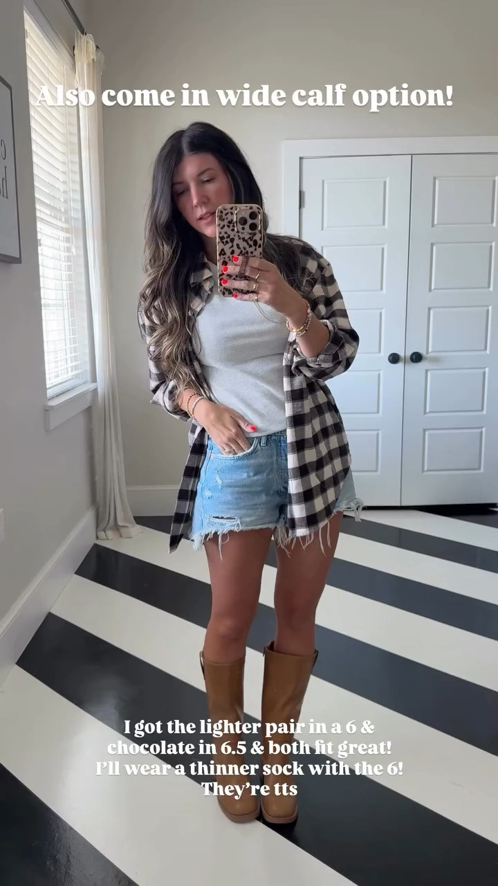 These look for less frye style fall boots sold out before the season last year & never restocked! They’re back in 3 colors! 
True to size but Size up half if wearing thick socks! 
Sized up several in sweater for an oversized look! 
 Xs in red skort skirt

Thanksgiving outfits, fall family photos, fall pics, fall outfits 

I got the lighter pair in a 6 & chocolate in 6.5 & both fit great! 
I’ll wear a thinner sock with the 6! 
They’re tts Also come in wide calf option!

#LTKmomlife #LTKOver40 #LTKSeasonal