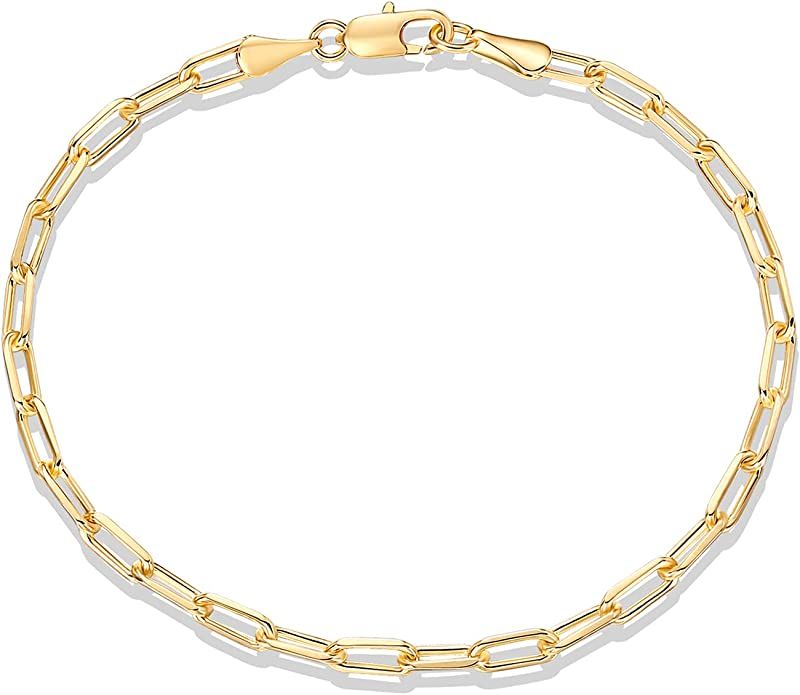 PAVOI 14K Gold Plated Paperclip/Curb/Figaro Chain Adjustable Bracelet for Women | Amazon (US)