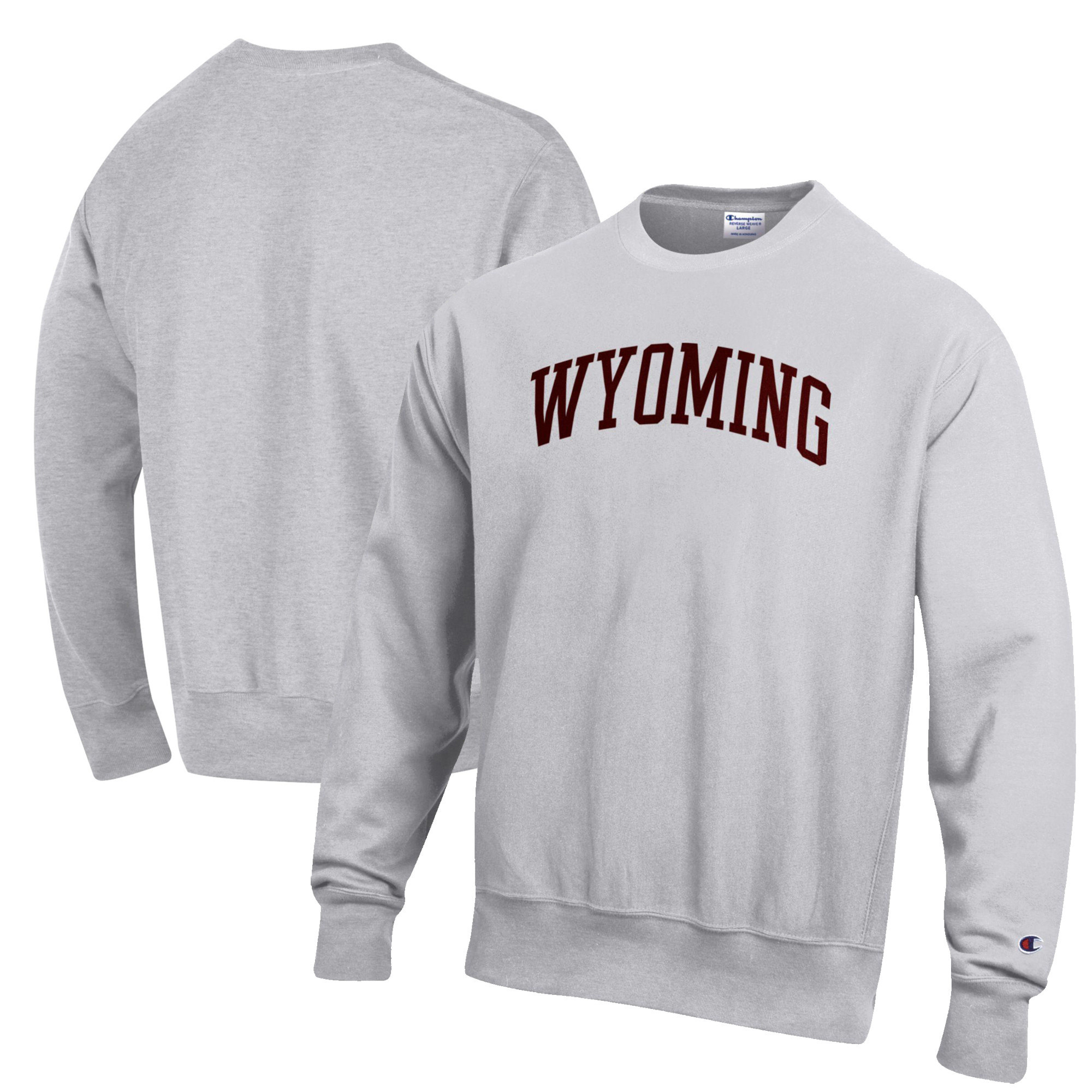 Men's Champion Heathered Gray Wyoming Cowboys Reverse Weave Fleece Crewneck Sweatshirt | Fanatics