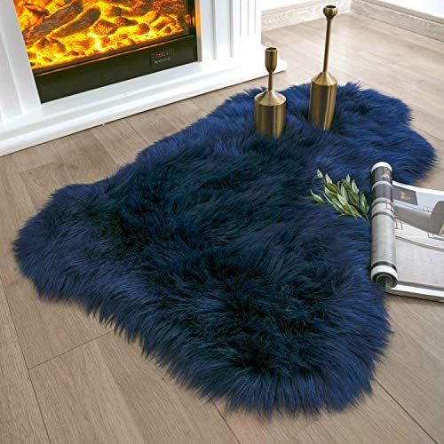 Ashler HOME DECO Soft Faux Sheepskin Fur Chair Couch Cover Navy Blue Area Rug for Bedroom Floor S... | Amazon (US)