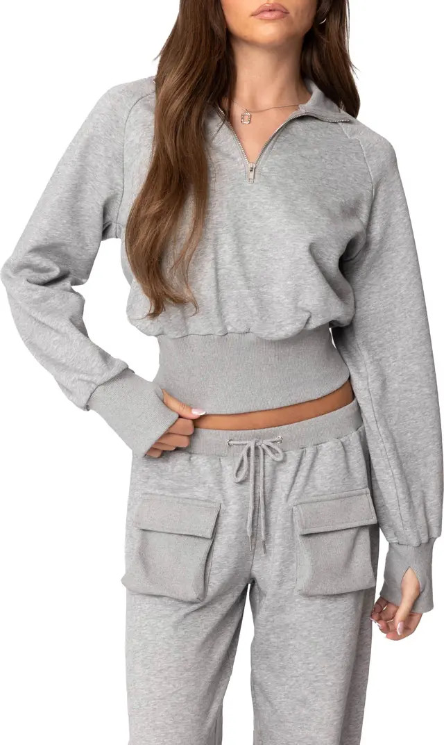 EDIKTED Bailey French Terry Crop Quarter Zip Sweatshirt | Nordstrom | Nordstrom