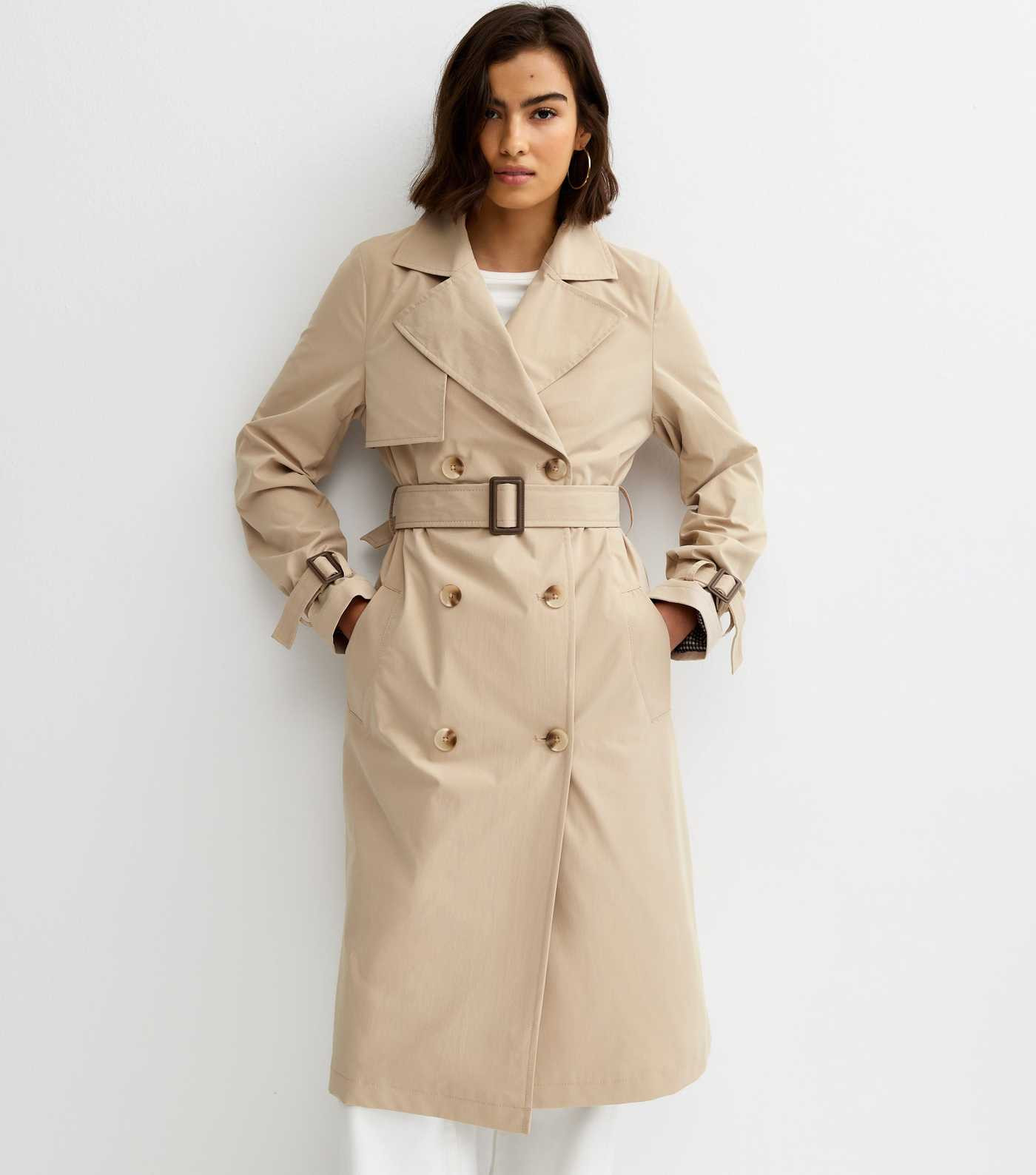 Stone Double Breasted Belted Trench Coat | New Look | New Look (UK)