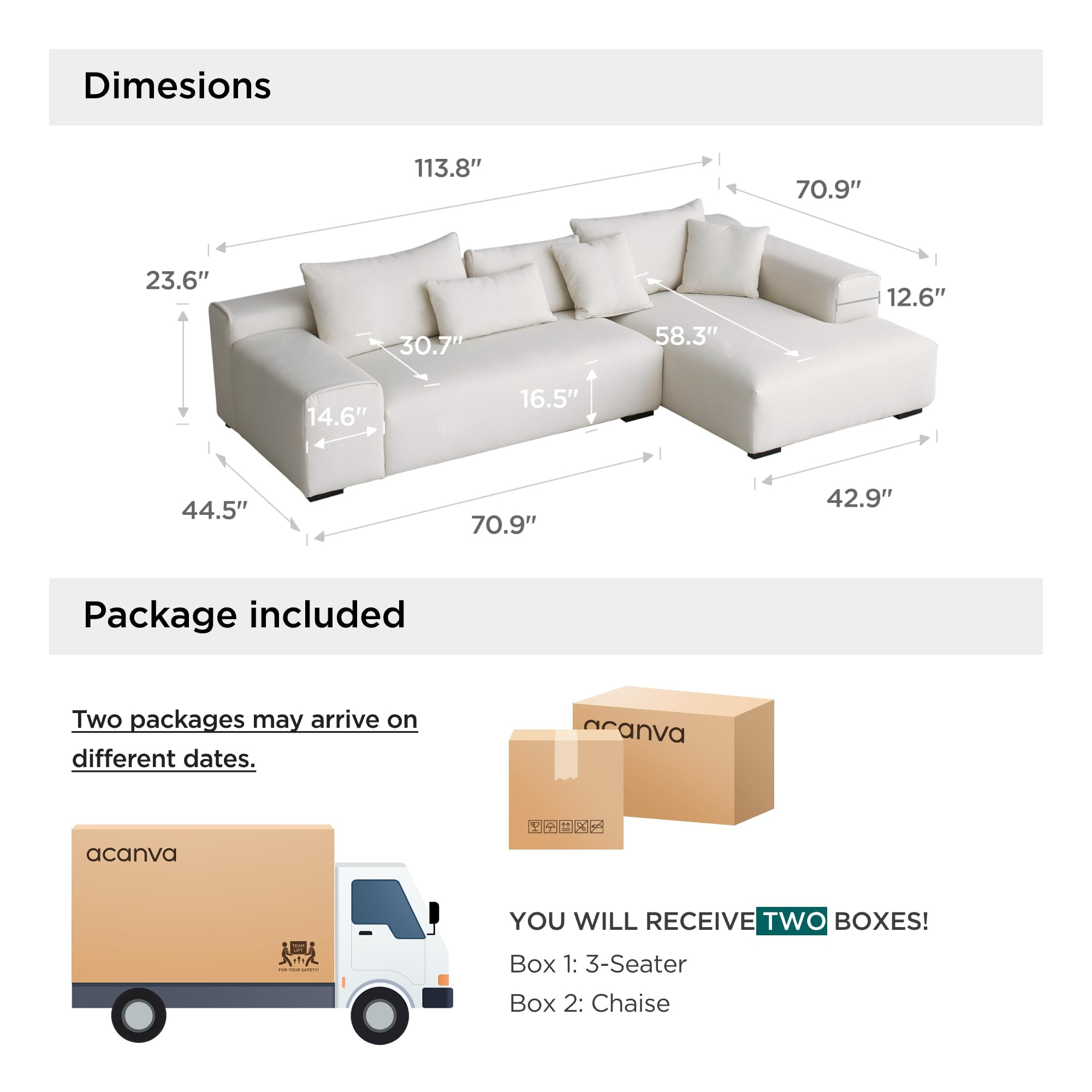 Acanva Modern Oversized Modular L Shaped Sectional Sofa Set for Living Room, Minimalist Style Com... | Amazon (US)