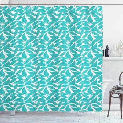 East Urban Home Turquoise Shower Curtain Exotic Foliage Spring Turquoise and White | Wayfair North America
