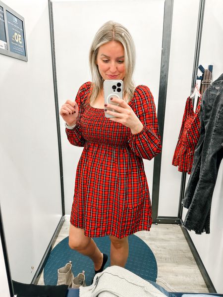 Christmas Plaid fit and flare old navy dress 