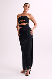 Stassie Strapless Rose Diamante Maxi Dress - Black | MESHKI US