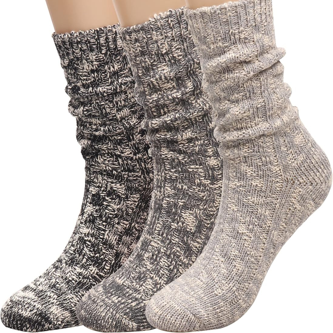 TINTAO 3 Pairs Women Winter Wool Cable Knit Crew Knee High Boot Socks,Size 5-11 W605 | Amazon (US)
