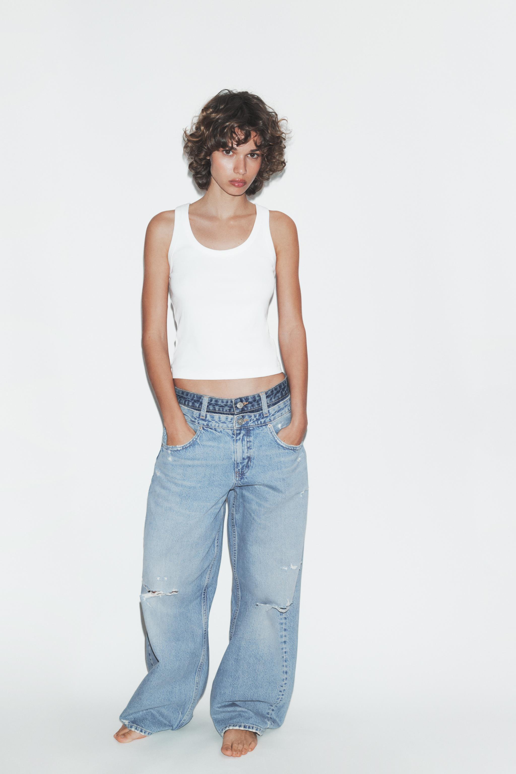 JEANS TRF DROITS DOUBLE TAILLE MI-HAUTE | Zara FR