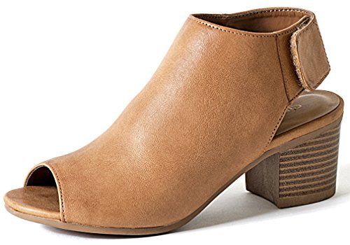 Soda Women's Harlyn-S Leatherette Cutout Peep Toe Booties,Tan Pu,8.5 | Amazon (US)