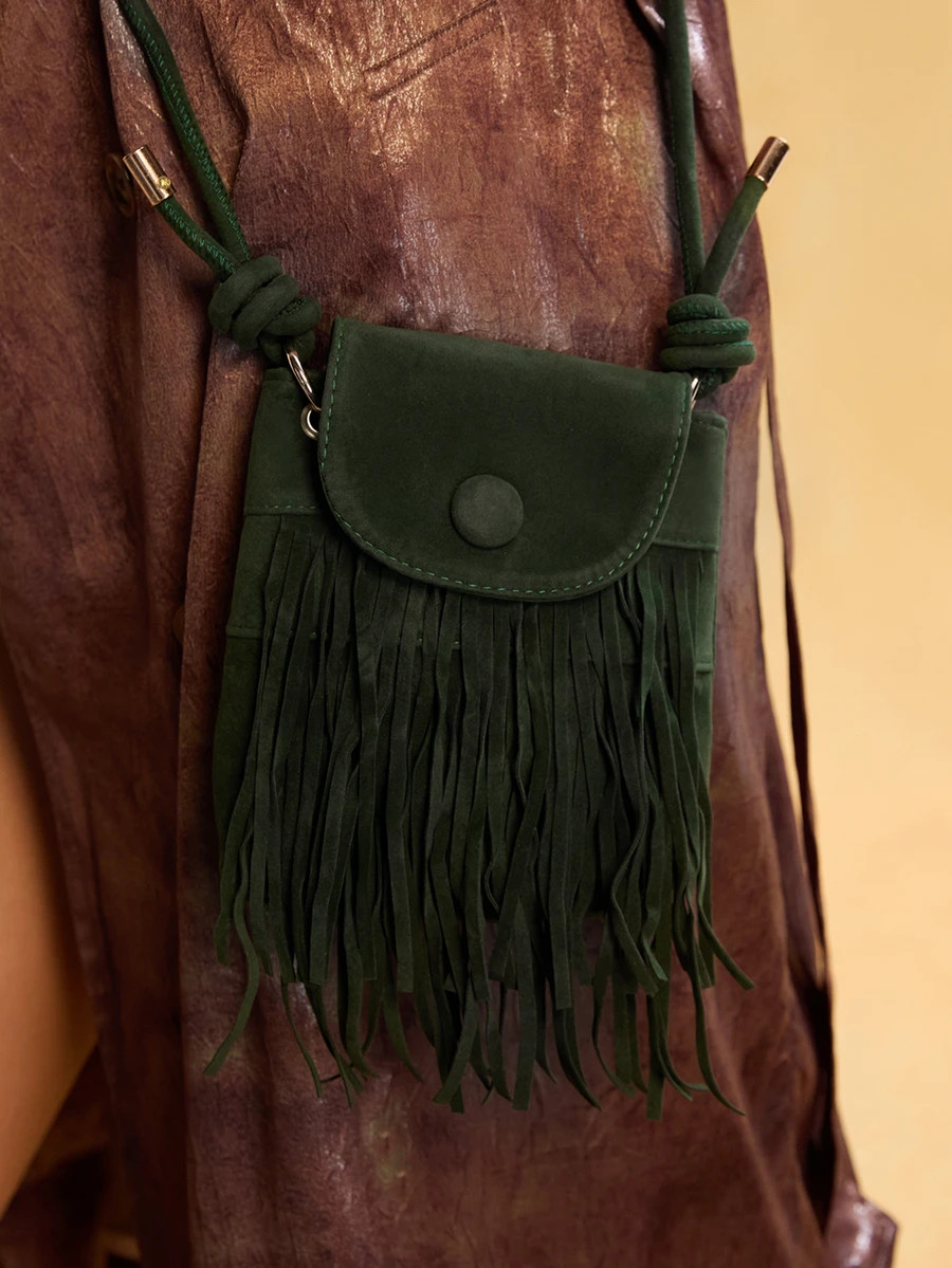 Tropiscape Vintage Faux Suede Tassel Decor Small Square Shoulder Bag, Hong Kong Style, Bohemia St... | SHEIN