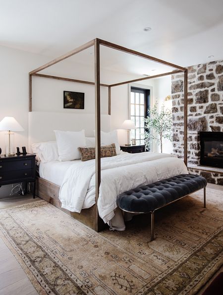 Sharing 6 “renter-friendly” tips to upgrade your bedroom on ChrisLovesJulia.com today! 

Master bedroom, canopy bed, rug, stone fireplace, nightstands, bedding, lamps, art

#LTKhome #LTKstyletip #LTKfamily