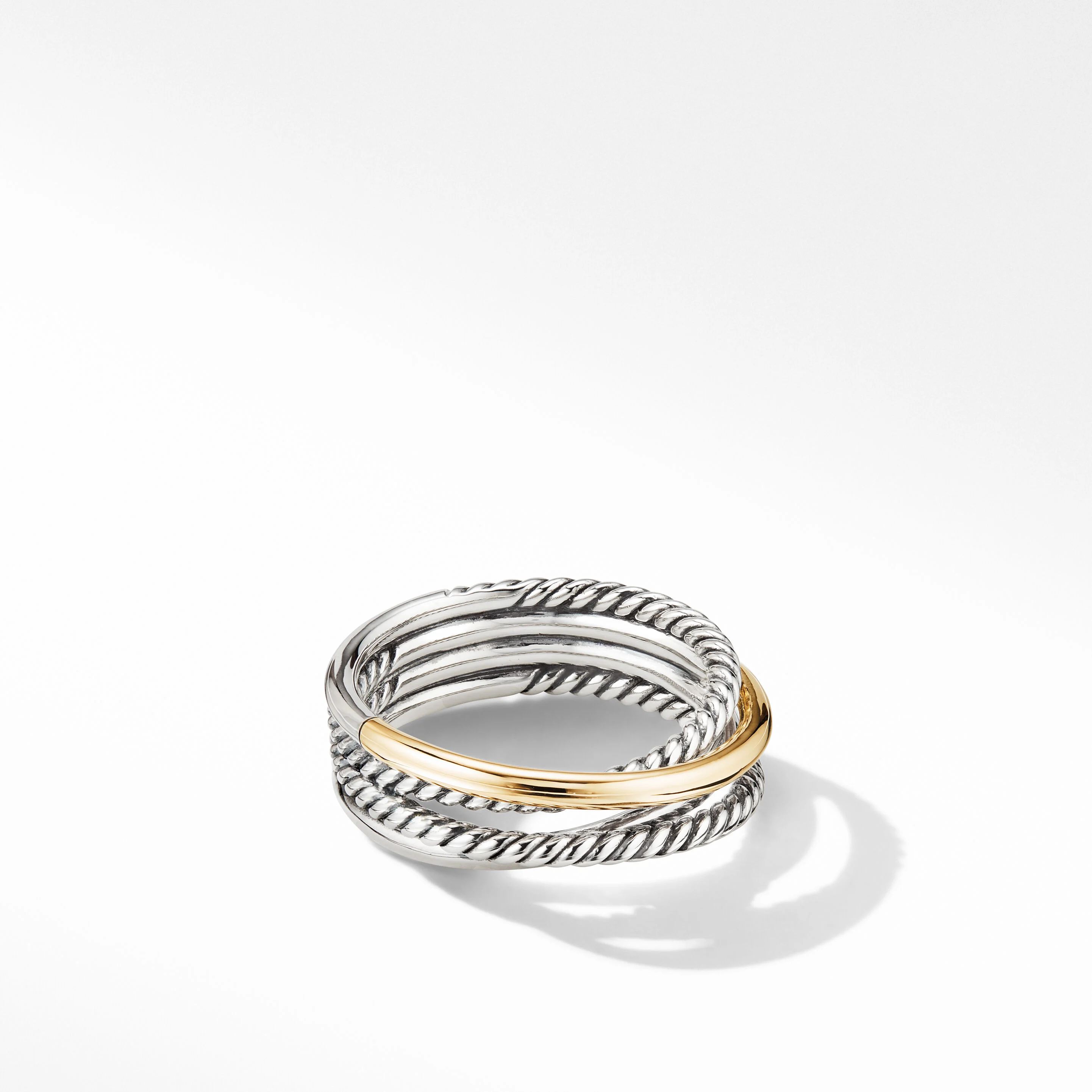 Crossover Band Ring in Sterling Silver with 18K Yellow Gold | David Yurman