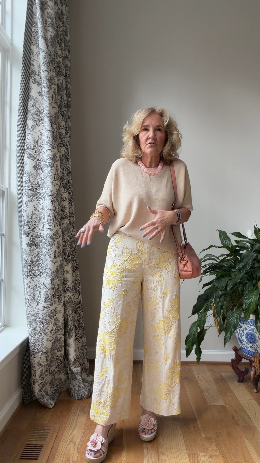 Elevated spring outfit a good option to dresses 
Sweater size medium 
Pants size 8
Shoes and bag from Walmart! 

Bridal shower baby shower Easter outfit spring outfit 

#LTKSeasonal #LTKOver40 #LTKspring