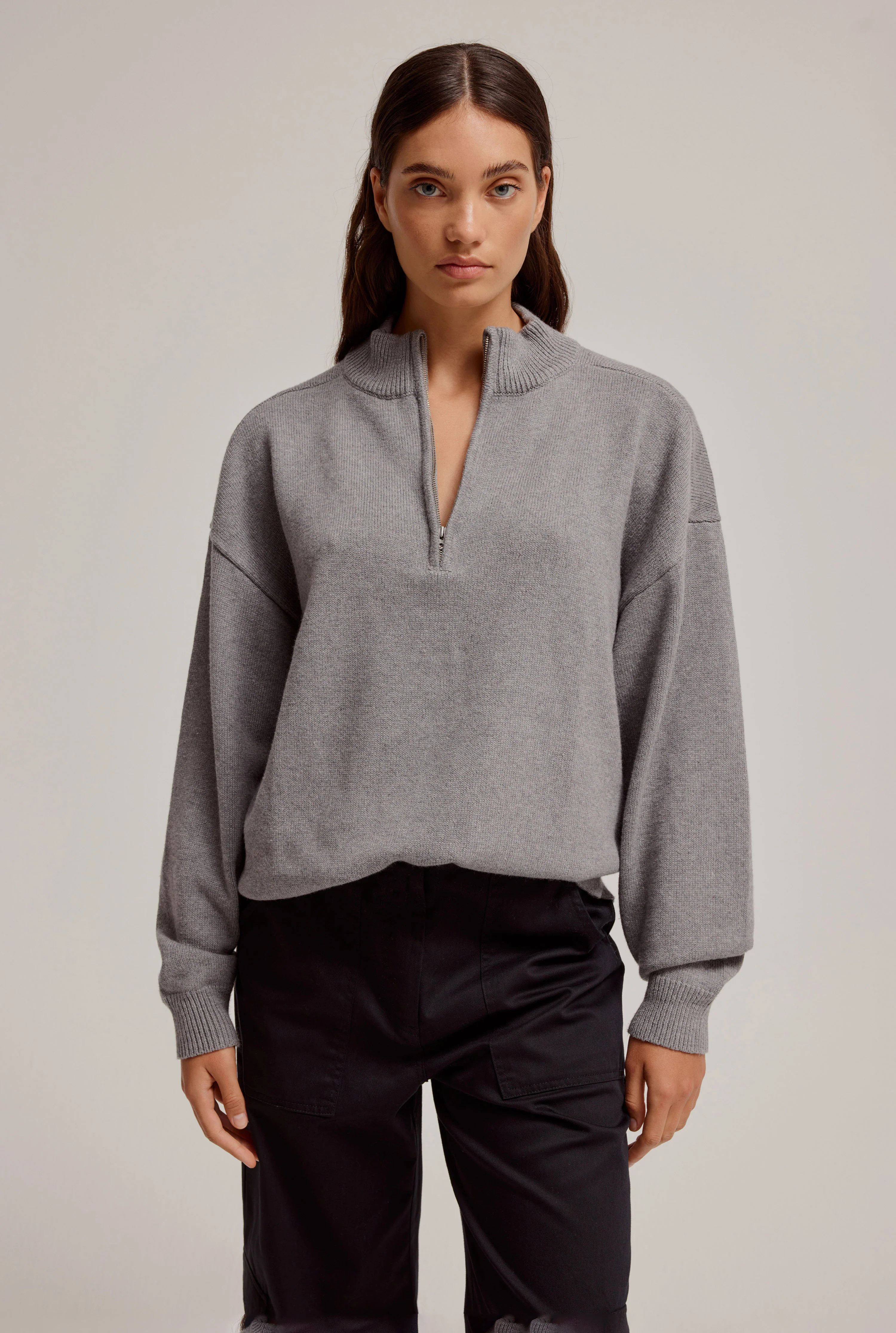 Knitted Zip Neck Sweater Dark in Grey Marl | Venroy | Premium Leisurewear designed in Australia | Venroy AU
