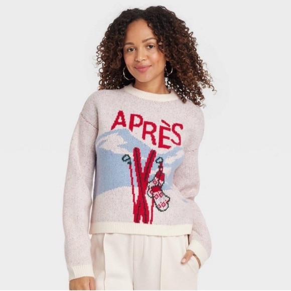 NWT Target Holiday Crewneck Sweater A New Day Cream Blue Red Apres Size L | Poshmark