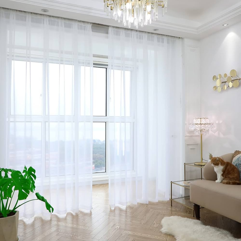 PHILEASY Window Sheer White Curtains 108 Inches Long 2 Panels White Sheer Curtains Sheer Curtain ... | Amazon (US)
