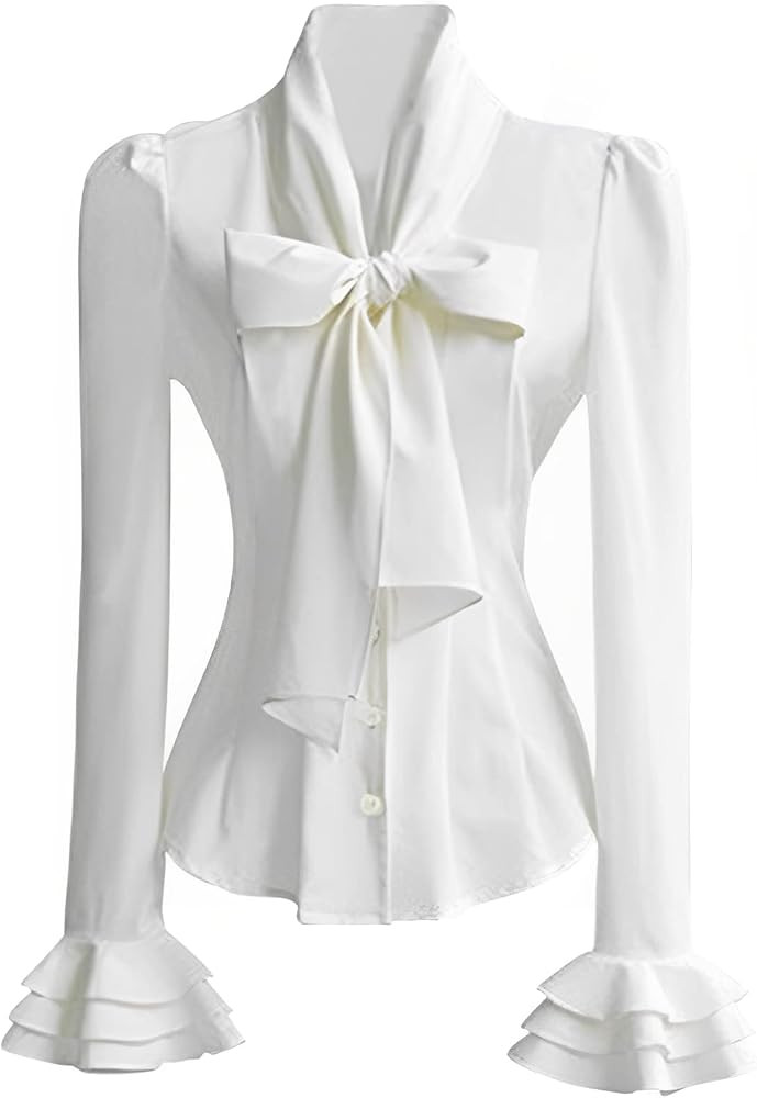 PrettyGuide Women Ruffle Victorian Blouse 50's Retro Silky Bow Tie Steampunk Shirts Tops | Amazon (US)