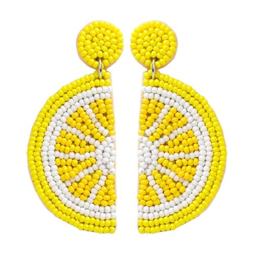 Beaded Yellow Lemon Dangle Earrings for Women, Vibrant Handmade Beads Lemon Fruit Statement Earring for Summer Jewelry Gifts | Amazon (US)