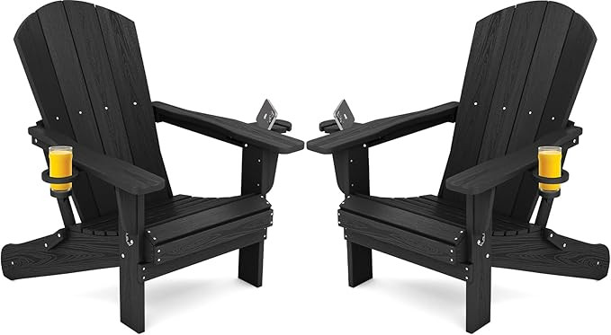 SERWALL HDPE Folding Adirondack Chair with Dual Cup Holder - Composite Adirondack Chair Set of 2-... | Amazon (US)