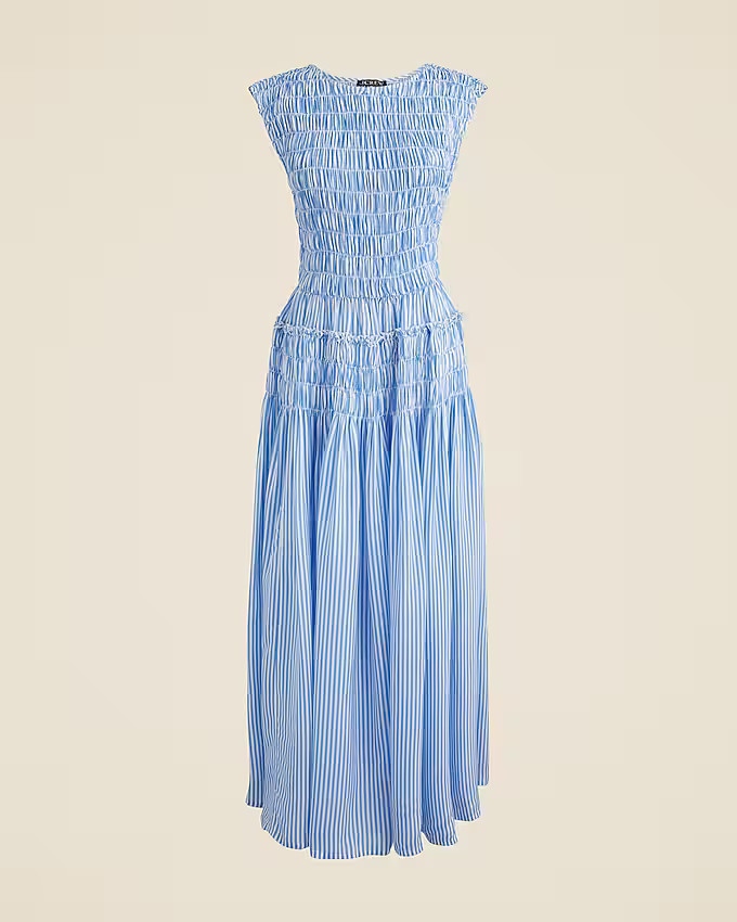 Pre-order Smocked dress in striped drapey twill | J. Crew US