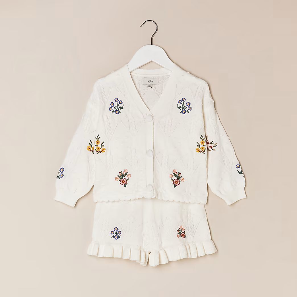Mini girls cream cardigan and short outfit | River Island (UK & IE)