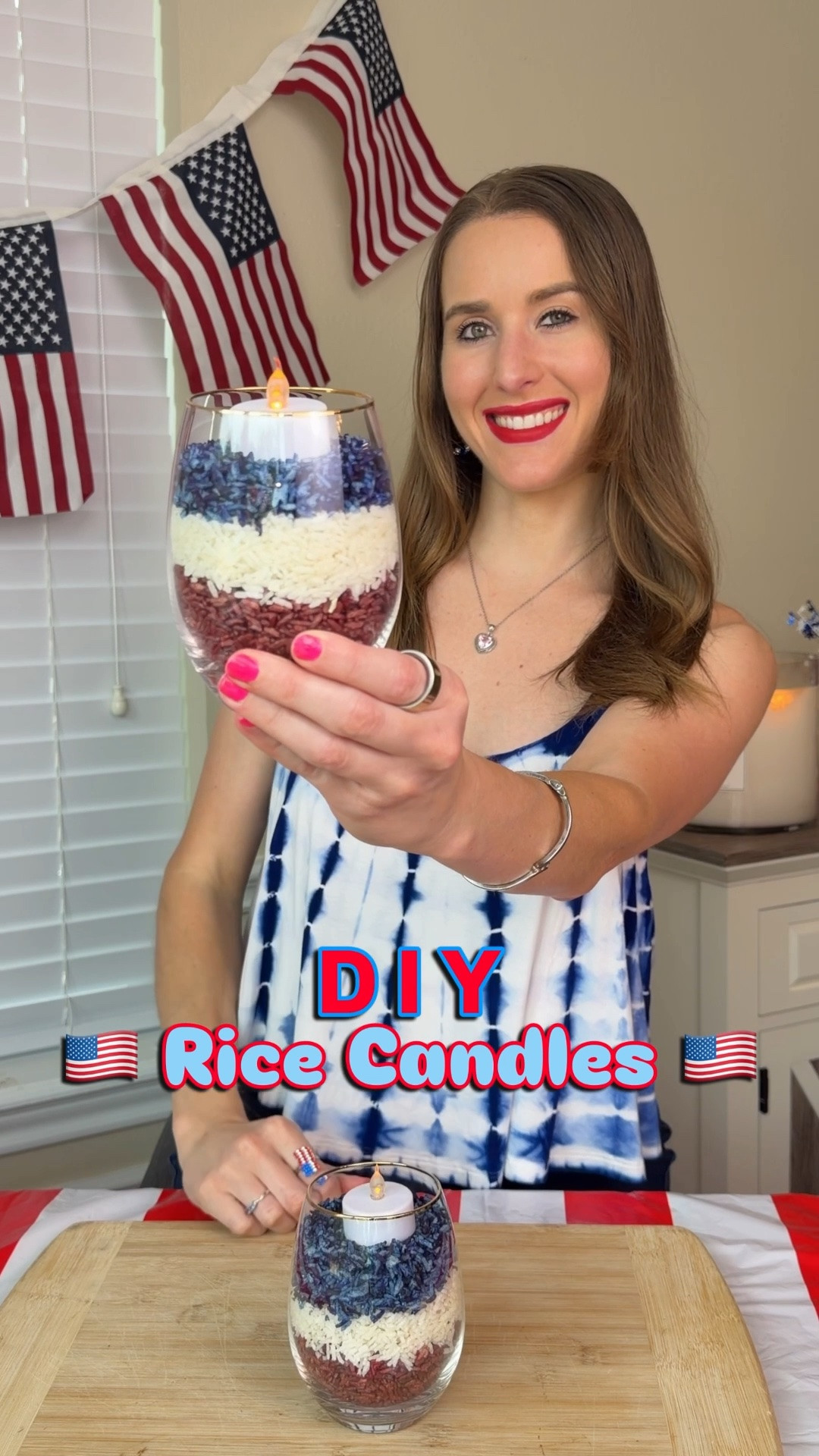 DIY patriotic candles. Rice candles. Red white and blue decor. 4th of July home decor. Memorial Day decor.

#LTKSeasonal #LTKHome