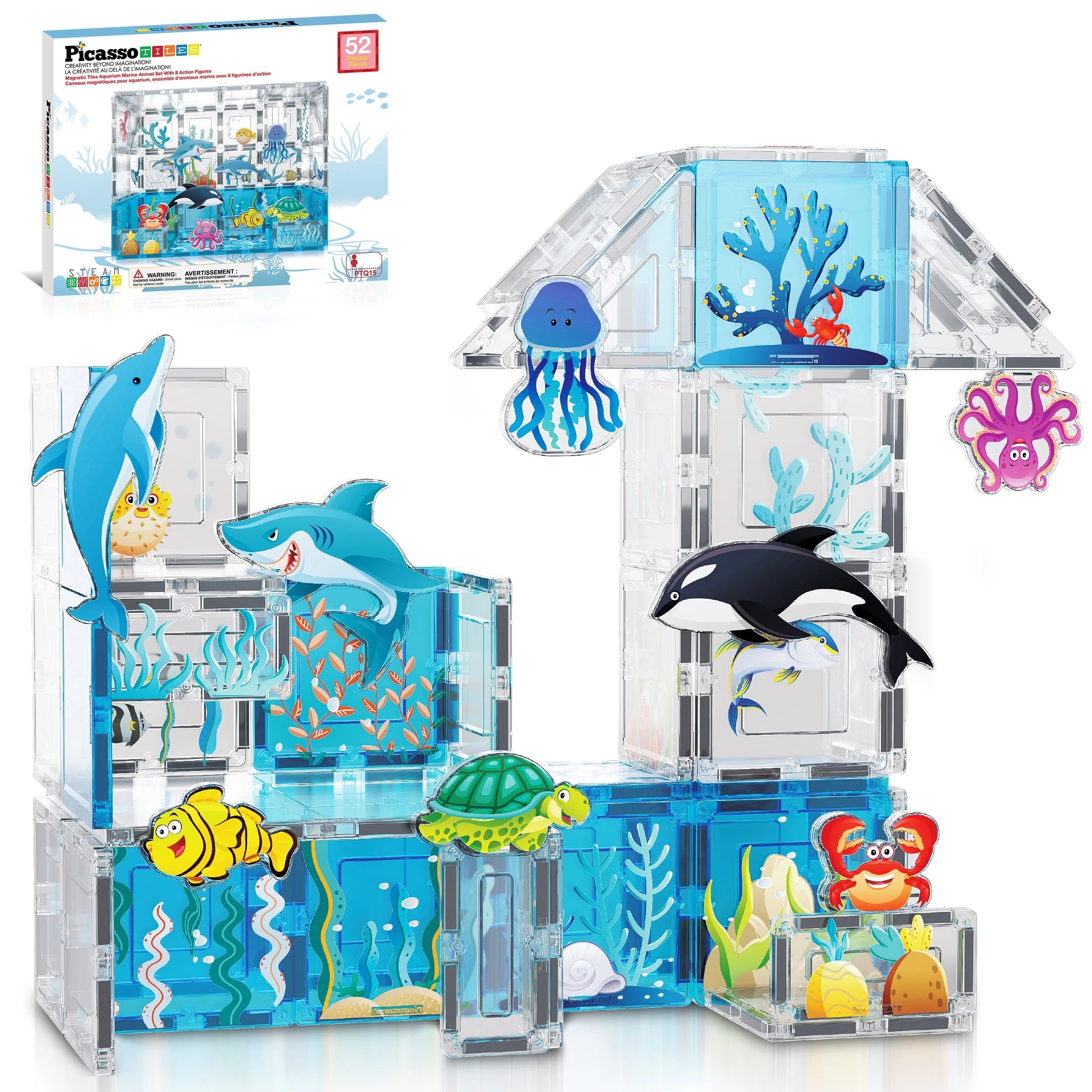 PicassoTiles Magnetic Tiles for Kids – Marine Animal Theme 52PCS STEM Construction Building Blo... | Walmart (US)