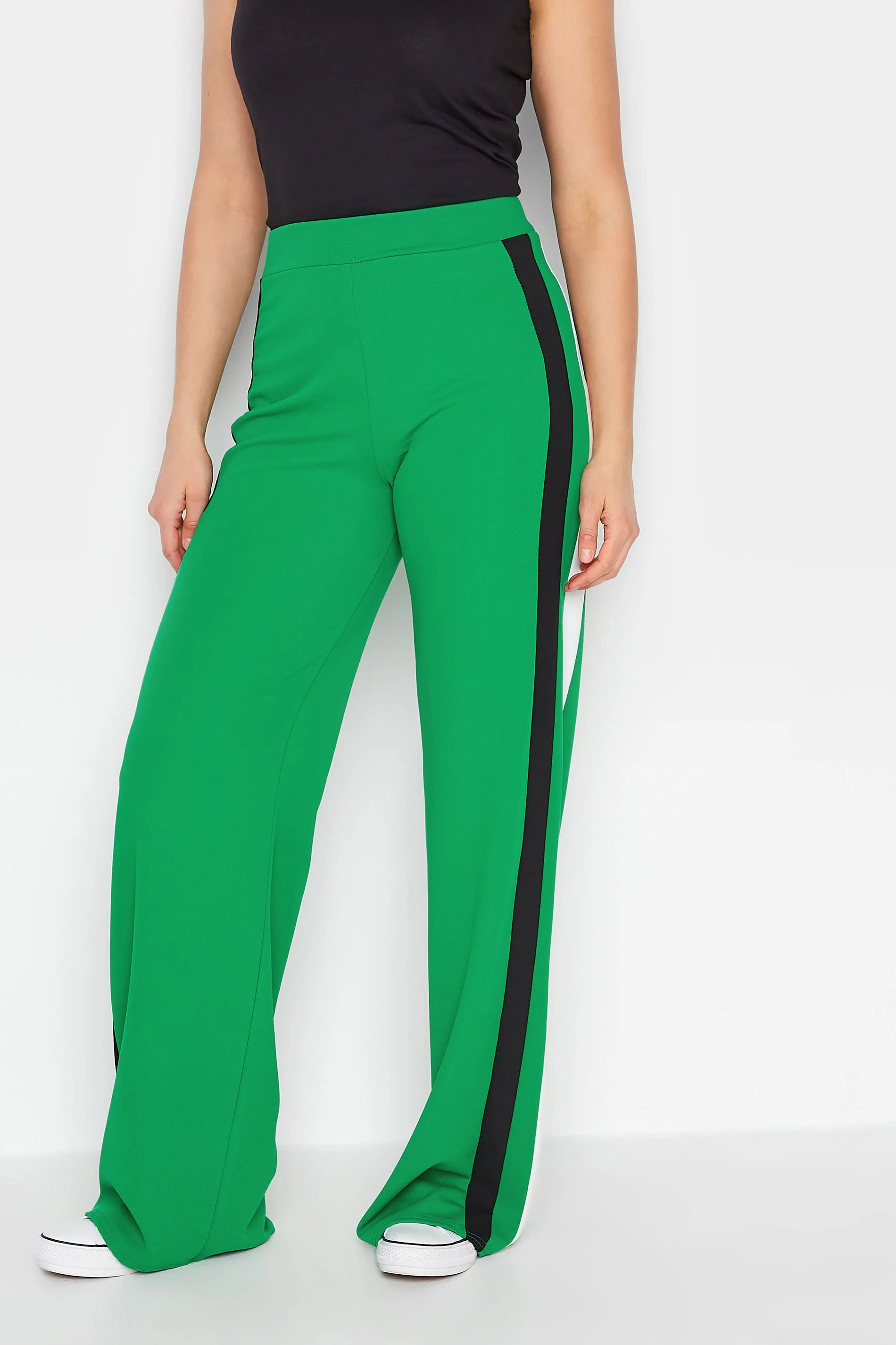 LTS Tall Green Side Stripe Wide Leg Trousers | Long Tall Sally