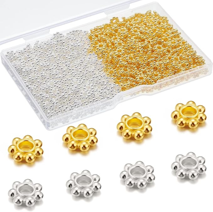 Kenning 800 Pcs 6mm Flower Spacer Beads Tibetan Daisy Metal Alloy Jewelry Spacers for Bracelet Ne... | Amazon (US)