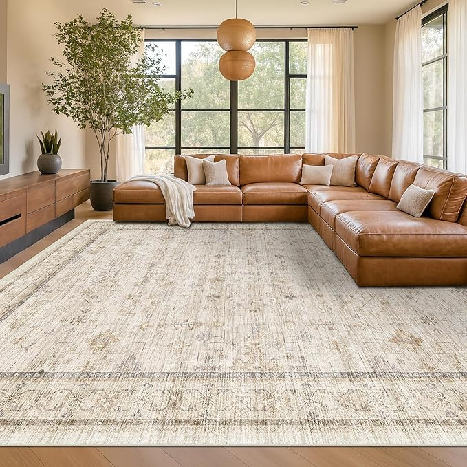 Washable Ivory Living Room Rug, 8x10 Non Slip Area Rugs for Bedroom, Dinning Room Under Table Low... | Amazon (US)