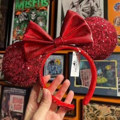Disney Parks Minnie Ears Pirate Disneyland Red Sequin Bow Headband US Ship  | eBay | eBay US