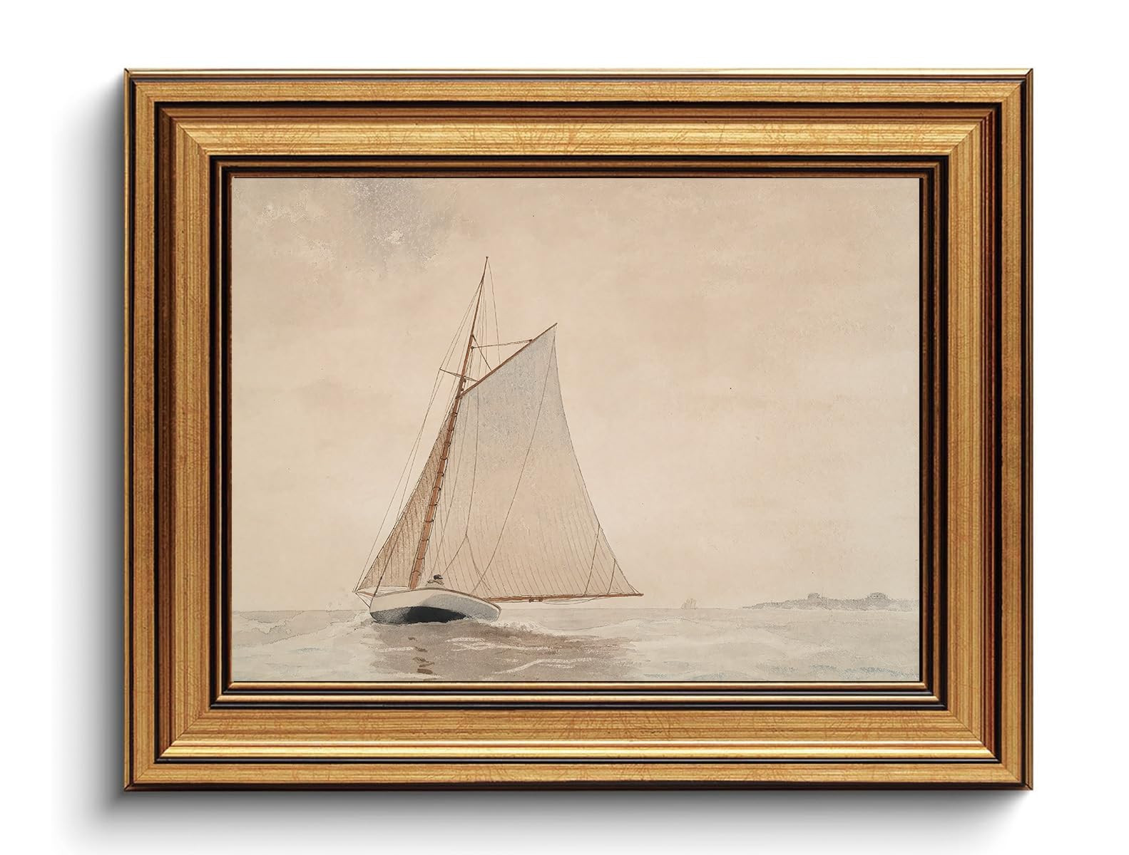 BRUZYIYE Gold Framed Wall Art Vintage Sailboat Canvas Prints Coastal Painting Pictures Nautical W... | Amazon (US)