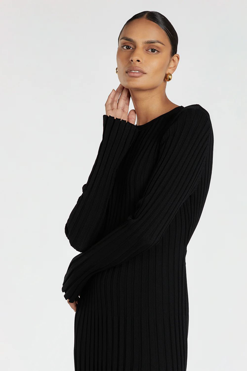 ADA BLACK LONG SLEEVE MIDI DRESS | DISSH